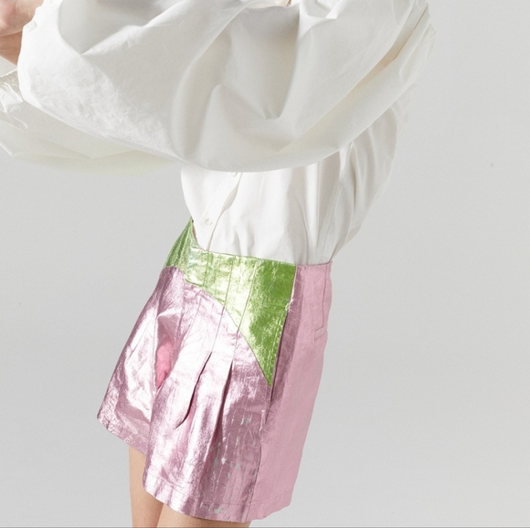 Sunset Metallic Linen Short - Pink W/Lime - Picture 4 of 5
